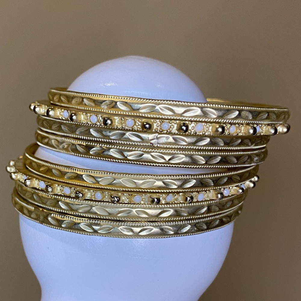 Matte Gold-Tone Textured Bangles Set - Picture 2 of 2